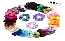 36 cores sólida senhora cabelo scrunchies anel elástico faixas de cabelo cor pura bobble esportes dança veludo macio encantador scrunchie hairban5209132