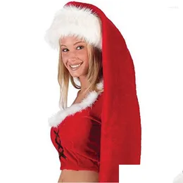 Decorazioni natalizie Festa Cappello lungo da Babbo Natale Veet Berretto bianco rosso Costume Natale Adt Cappelli stile bambini Forniture Consegna a domicilio Dheds