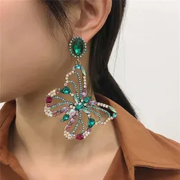 Big Statement Butterfly Studs Earring Barock Kvinnor Färgglada Rhinestone Diamond Drop Earrings Gift Fashion Animal Design Street P284Z