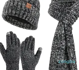 Five Fingers Gloves Pieces Beanie Hat Scarf Set Winter Knitted Touchscreen Slouchy Neck Warmer Fashion Keep Warm