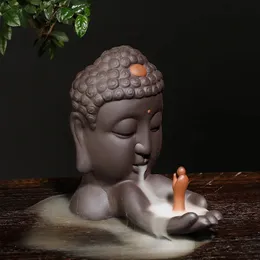 Decorative Objects Figurines 1pc Ceramics Waterfall Incense Backflow Incense Buddha Statue Holder Home Decor Room Decor Zen Decor 231130