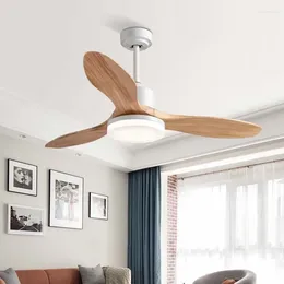 Minimalist LED Ceiling Fan With Wood Blades And 6-Speed Remote Control For Living Room Bedroom