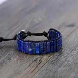 Moda kwadratowy kształt lapis lazuli pojedyncze skórzane bransoletki vintage tkackie bransoletki z koralikami kropla S915267F
