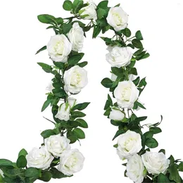 Decorative Flowers 2M Fake Rose Garland Artificial Silk White Vines Hanging Floral Plante Wedding Flower String Party Garden Decor Mariage