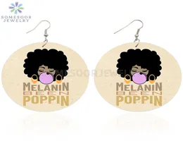 SOMESOOR Melanin Been Poppin Afrikanische Holz Tropfen Ohrringe Kaugummi Mädchen Afro Natürliche Haar Design Baumeln Schmuck Für Frauen Geschenke 5363630