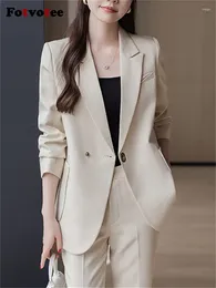 Women's Two Piece Pants Fotvotee Solid Sets Womens Outifits 2023 Turn Down Collar Single Button Blazer Office Ladies Casual Pant Suits