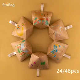 Gift Wrap StoBag Kraft Paper Bag Candy Packaging Box Tote for Muslim Moon Decoration Gifts Chocolate Snacks Party Supplies 24Pcs 231130
