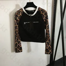 Leopardtryck tröja kvinnor broderier brev långärmad skjorta designer klassisk rund hals tunt tröja