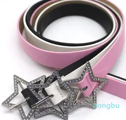 Bälten Fashion Pink Belt American Style Metal Buckle Star Full Rhinestone Women Luxury Dress Decoration Designer Tillbehör