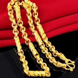Massive zylindrische Halskette aus echtem Gold für Herren, 18 Karat vergoldet, Bambus-Halskette für Herren, Sandgold 316P