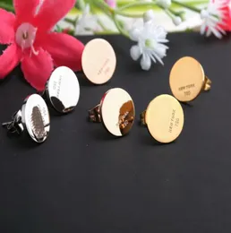 Europe America Simple Style Lady Women Titanium Steel Engraved T Initials Round Stud Earrings 3 Color9148293