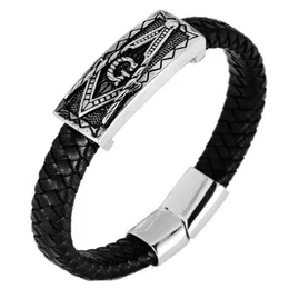 Valentine039s Day Gift Masonic Bangle Bracelet Titanium Steel Leather Bracelet Bracelet Men Stainless Steel Leather Woven Brace8842253