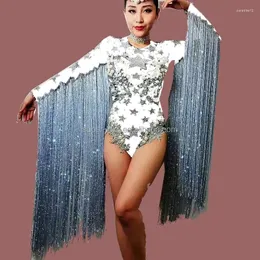 Stage Wear Luxury Sexy Women Crystal Bodysuit Show Stretch Leotard Nightclub Party Big Pearls Costume Dance