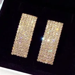 Super glittering New trendy fashion luxury designer full diamonds rhinstone geometry square stud earrings for woman girls gold sil222T