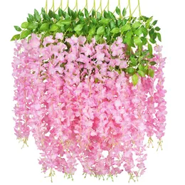 Wisteria Artificial Fake Flower Bushy Silk Vine Ratta Hanging Garland For Wedding Party Garden Outdoor Greenery Home Wall Deco Champagne