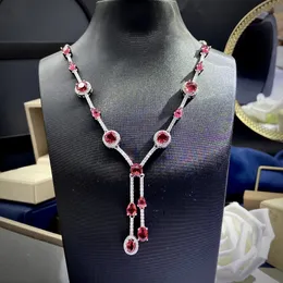 Fashion New Product Designer Necklace Mosang Pigeon Blood Ruby Necklace Set Geometric Necklace