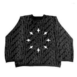 Women's Sweaters Long Sleeve Unisex Jacquard Printed Sweater Loose Pullover With O Neckline Vintage Casual Blouse Black Funny Devil Winter