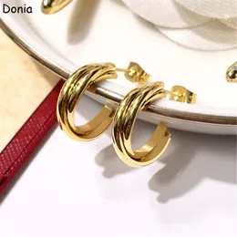 Donia jewelry luxury stud European and American fashion three-circle titanium steel three-color creative designer earrings gift288Z
