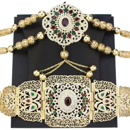 Other Fashion Accessories Sunspicems Gold Color Morocco Jewelry Caftan Belt Shoulder Chest Chain Women Belly Chain Body Jewelry Bride Wedding Accessories 231201