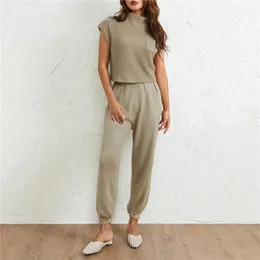 Damen Zweiteilige Hose 5 Farben Outfits Pullover Sets Strickpullover Tops Hohe Taille mit Taschen Trainingsanzug Lounge