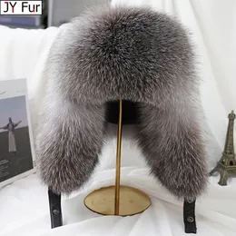 HAPPER HAPS Winter Mens 100 ٪ Fild Silver Fox For Fur Hat Hat Raccoon Fur Ushanka Cap Trapper Russian Man Hats Caps Real Real 231201