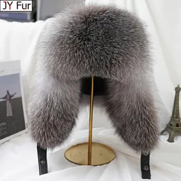 Trapper chapéus de inverno dos homens 100% real prata pele de raposa bombardeiro chapéu de pele de guaxinim ushanka boné trapper homem russo chapéus de esqui bonés de couro real 231201