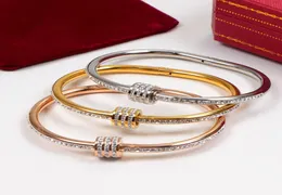 2019 New brand fashion women charm bracelet Hollow out Titanium steel Full drill screws bracelet lover couple jewelry whole3053245