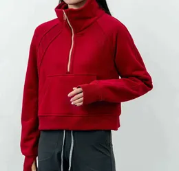 ヨガの衣装lu-99女性フィットネスパーカーランニングジャケットレディーススポーツハーフジッパースウェットシャツ太いゆるい短いスタイルコートとフリースサムホールスポーツウェア022