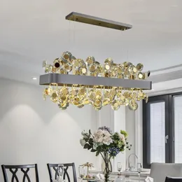 Pendant Lamps Luxury Crystal Chandelier For Dining Room Gold/black Led Cristal Lamp Lighting Design Rectangle Kitchen Island Light Fixture