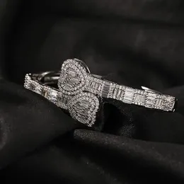 14K Weißgold vergoldet Herz Armreif Diamant Baguette Armbänder Öffnungsgröße Zirkonia Hiphop Schmuck für Männer Frauen Geschenke213S