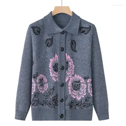 Women's Sweaters Autumn And Winter Polo Collar Cardigan Single Breasted Flower Solid Thread Long Sleeve Sweater Knit Coat Elegant Tops
