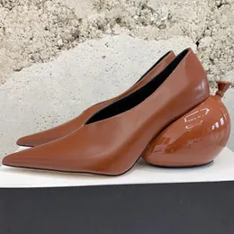 Scarpe eleganti Primavera Autunno Décolleté da donna Materiale in vera pelle Punta a punta Tacchi alti femminiliVersatile tacco a palloncino dal design poco profondo