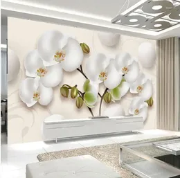 Tapety 3d Tapeta Mural HD stereo stereo orchidea biała kwiat papet do salonu telewizor sofa