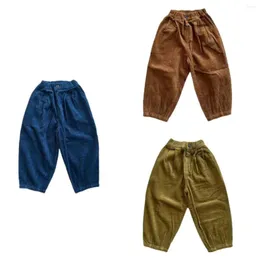 Trousers 2023 Autumn/Winter Children's Parent Child Japanese Simple Loose Elastic Solid Color Corduroy Radish Pants Three Colors