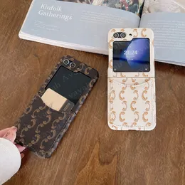 Luxuriöses Design, modische Handyhülle für Samsung Z Flip 5 4 3, Leder, Kartensteckplatz, Tasche, Rückseite, stoßfeste Stoßstange, Anti-Klopf-Abdeckung, Geschenk für Damen und Mädchen