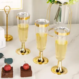 Gobelets jetables pailles, verre de mariage, verre à Champagne pour flûte, ustensiles créatifs en plastique pour fête, 5 pièces