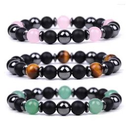 Strand 10st Chakra Stone Pärled Healing Energy Yoga Armband för män Kvinnor Pink Crystal Green Aventurine White Jewelry Gifts