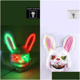 Дизайн масок для вечеринок Страшный неоновый светящийся кровавый кролик Косплей Маска кролика Хэллоуин Карнавальный костюм Светящийся реквизит Led Drop Delivery H Dhlnh