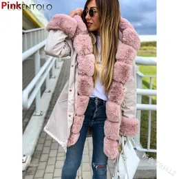 Piumino Parka da donna Cappotto invernale caldo stile medio lungo ispessito collo di pelliccia Cappotti Cerniera Giacca casual femminile Moda Parka Lugentolo 231201