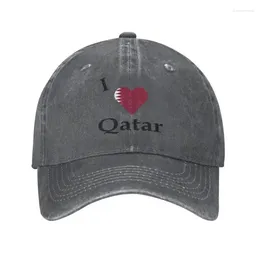 Ballkappen, personalisierte Baumwolle, I Love Qatar-Flagge, Herz-Baseballmütze für Männer und Frauen, atmungsaktiv, Papa-Hut, Sport