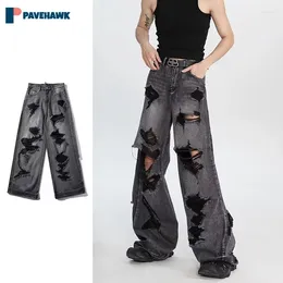 Męskie dżinsy High Street Retro Hole Man Kobieta Hip Hop Black Prosty Cowboy Pants Gothic Harajuku Casual Unisex szerokie dżinsowe spodnie