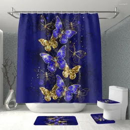 Shower Curtains Butterfly Blueb Curtain Set Non-slip Carpet Toilet Seat Cover Bathroom Waterproof Fabric
