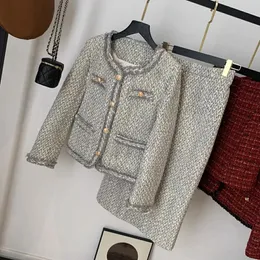 İki parçalı elbise kadın tüvit takım elbise ceket ceket üst ve etek zarif iki parçalı set eşleşen kıyafet kış jakard moda giyim 231201