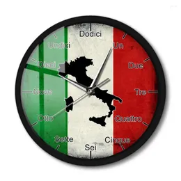 Wall Clocks Italian Language Smart Clock Italy Flag With Map Patriotic Home Decor Modern Design Sound Activated Night Light