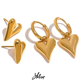 Charm Yhpup Stainless Steel Chic Heart Huggie Hoop Earrings Charm Gold Color Tarnish Free Trendy Fashion Jewelry for Women Bijoux 231202