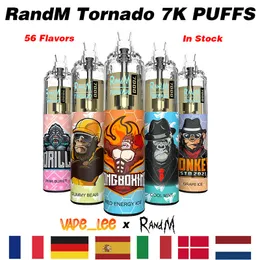 100% Original RandM E Cigarette Kit Tornado 7000 Puff Disposable Vape Pen Electronic Cigarettes 14ml Pod Mesh Coil Air-adjustable 0% 2% 5% Fumot 7K PUFF 7000