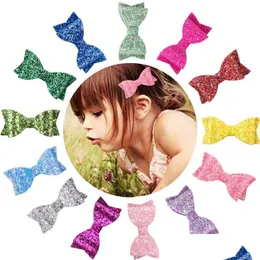 Hair Accessories Baby Girls Hairpins Leather Bow Barrettes Kids Paillette Hair Clips Sequin Big Bows Clip Boutique Bowknot Accessories Dhzgp