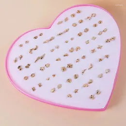 Brincos de parafuso prisioneiro 36 pares/set cor dourada adorável mini brinco conjunto bonito coração lua para menina moda senhora diário orelha jóias presentes