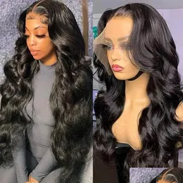 Human Hair Wigs Transparent Lace Front Wig Preplucked 4X4 180 Brazilian Remy Body Wave Closure With Baby Drop Delivery Products Virgin Dhrvn