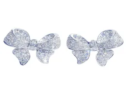 Bowknot Stud Earrings Real 925 Sterling Silver Cz Party Wedding Earrings Jewelry For Women Statement Jewelry1739351